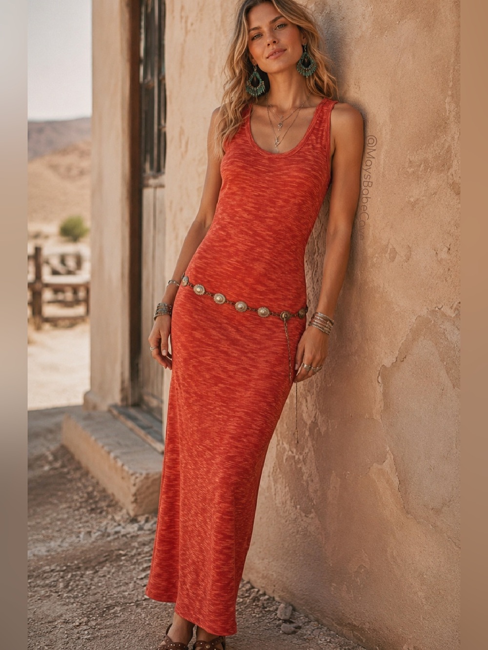 Loft Orange Knit Tank Maxi Dress